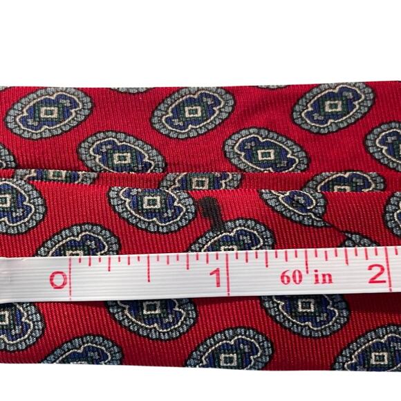 Andhurst Silk Tie, Classic Geometric Print, Red and Navy, 58 1/2" - Picture 8 of 8